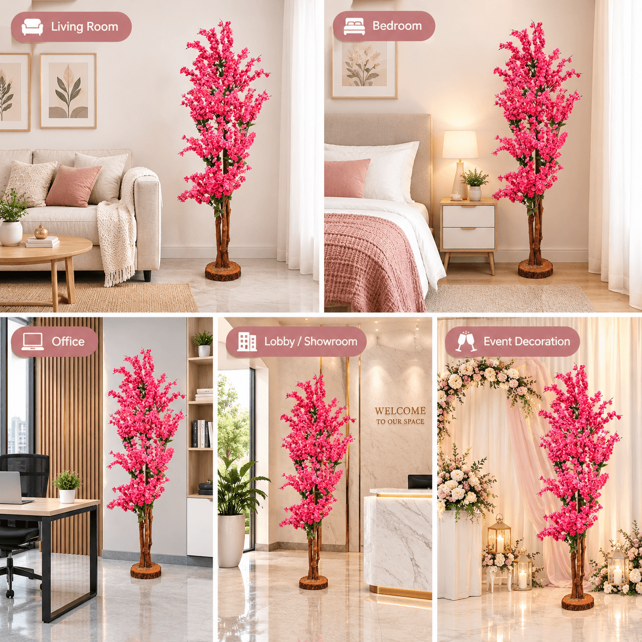 Premium Cherry Artificial Flower Plant 6 Feet 2