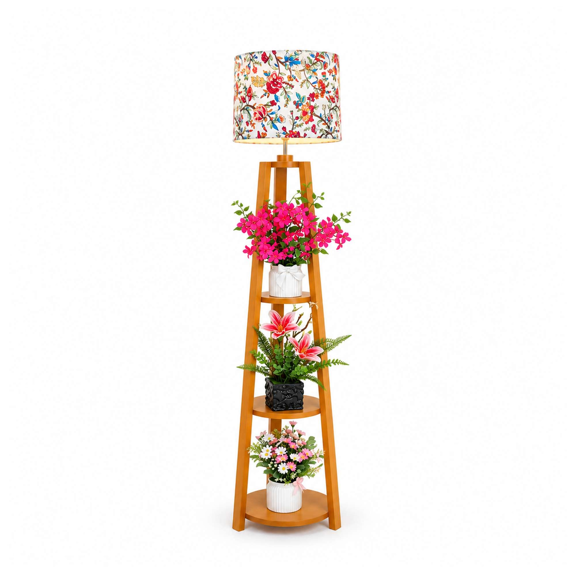Wooden Lamp Stand With Artificial Flower Vase 2