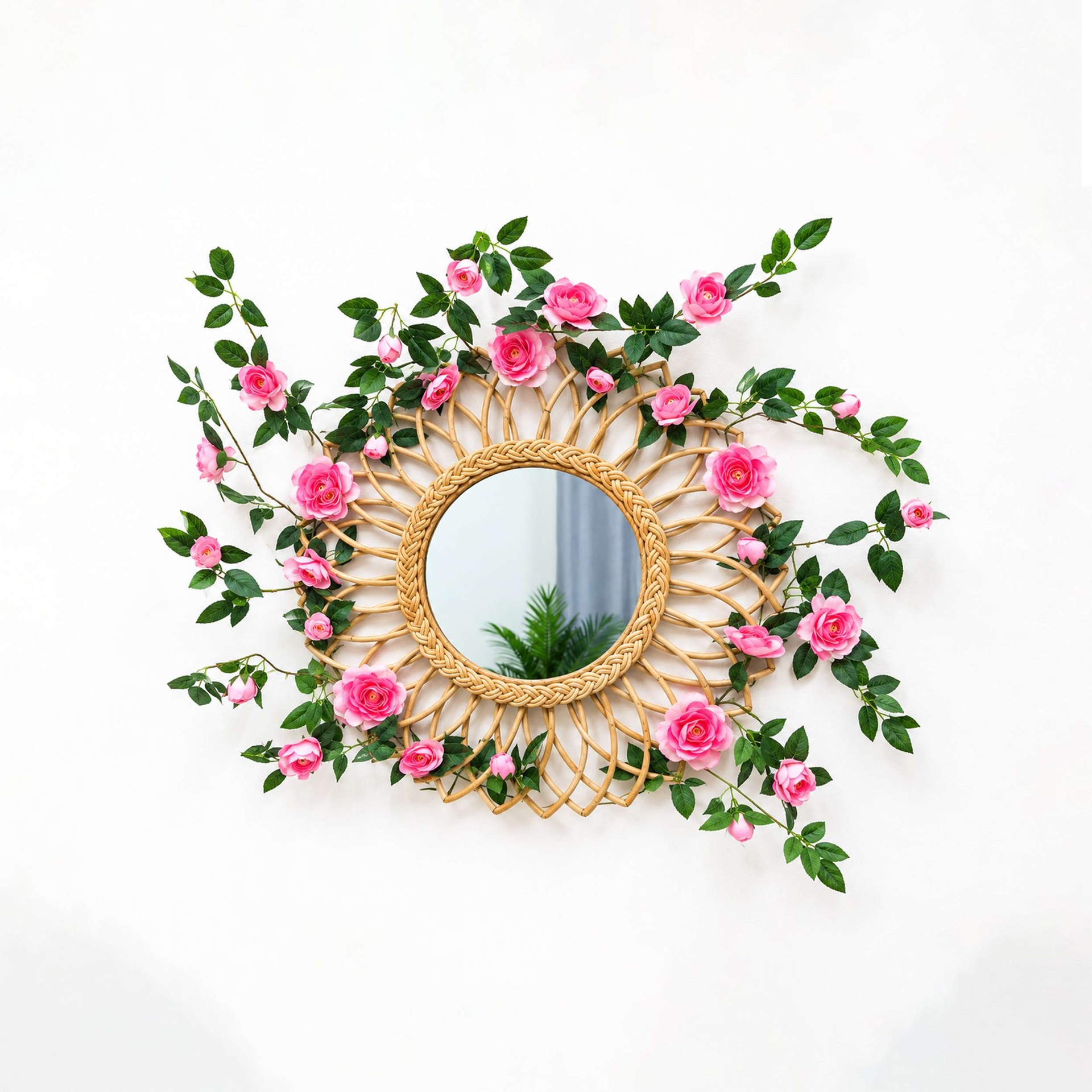 Beter Mirror 24 Inc  With Deep Pink Artificial Rose Vine