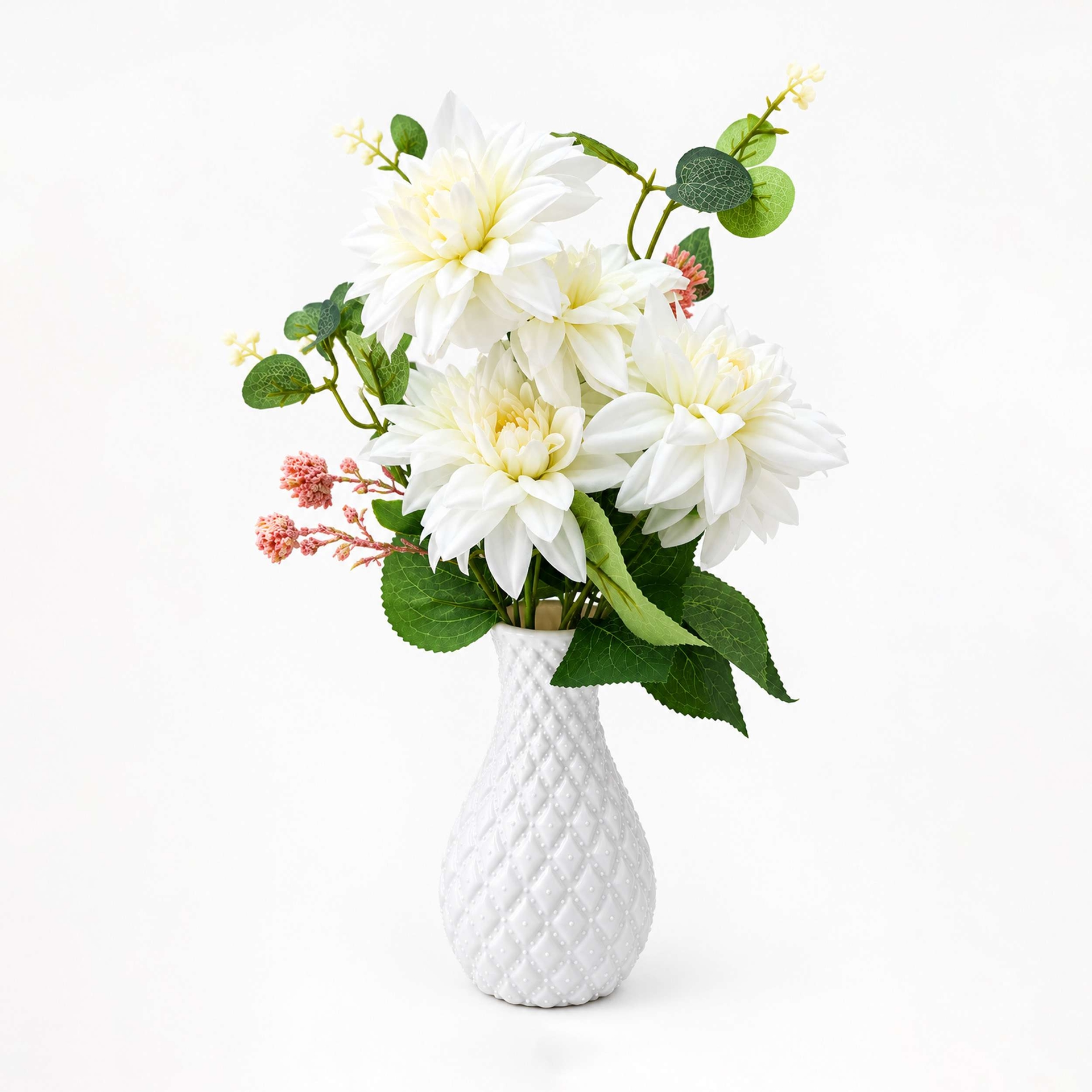 White Artificial Dalia Flower with Tub