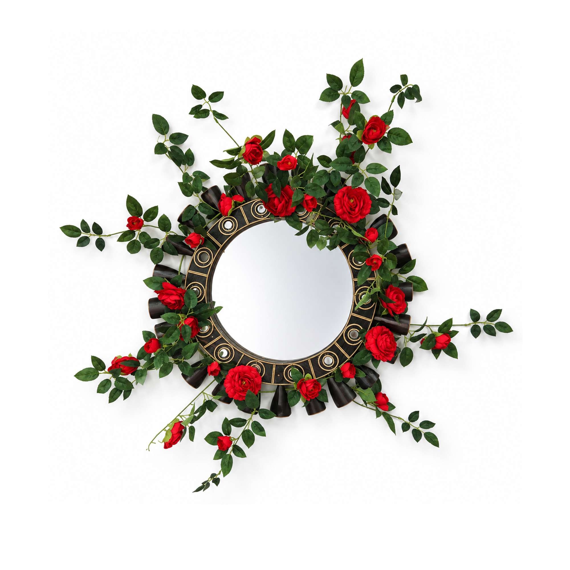 Wooden Mirror 24 Inc With Artificial Rose Vine
