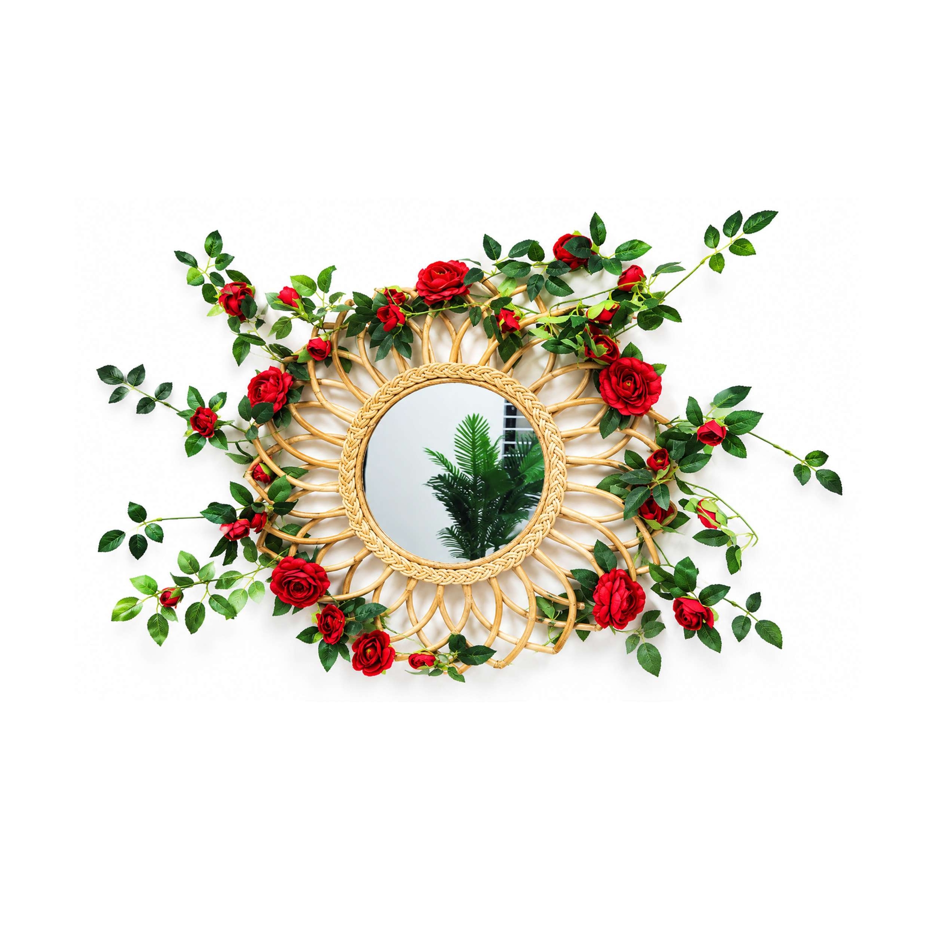 Beter Mirror 24 Inc With Artificial Red Rose Vine