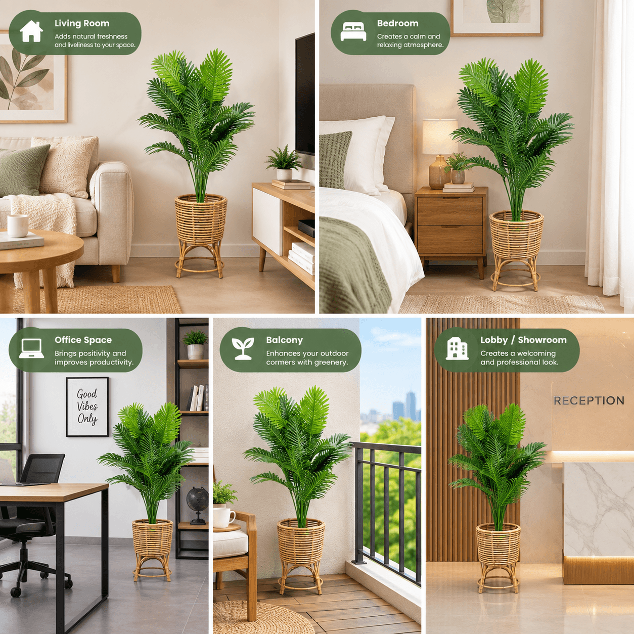 Palm Artificial Tree With Rattan Planter 2